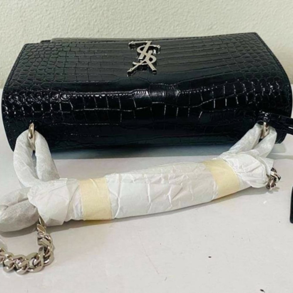 YSL SUNSET Medium Croc black Crossbody Brand New - Picture 9 of 15